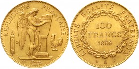 Ausländische Goldmünzen und -medaillen Frankreich Dritte Republik, 1871-1940
100 Francs 1886 Paris. Stehender Genius. 32,25 g. 900/1000.
gutes vorzü...