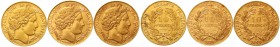 Ausländische Goldmünzen und -medaillen Frankreich Dritte Republik, 1871-1940
3 verschiedene 10 Francs Cereskopf: 1895, 1896, 1899, alle Paris. Je 3,2...