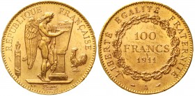 Ausländische Goldmünzen und -medaillen Frankreich Dritte Republik, 1871-1940
100 Francs stehender Genius 1911 A, Paris 32,26 g. 900/1000.
vorzüglich...