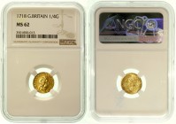 Ausländische Goldmünzen und -medaillen Grossbritannien George I., 1714-1727
1/4 Guinea 1718, London. Im NGC-Blister mit Grading MS 62, selten in dies...