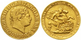 Ausländische Goldmünzen und -medaillen Grossbritannien George III., 1760-1820
Sovereign 1820. 7,90 g. 917/1000.
sehr schön