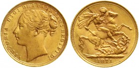 Ausländische Goldmünzen und -medaillen Grossbritannien Victoria, 1837-1901
Sovereign 1871. Drachentöter. Long Tail. 7,99 g. 917/1000.
fast Stempelgl...