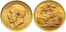 Ausländische Goldmünzen und -medaillen Grossbritannien Georg V., 1910-1936
Sovereign 1916. Drachentöter. 7,99 g. 917/1000. Besseres Jahr.
prägefrisc...