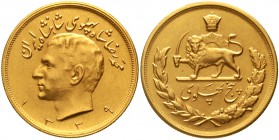 Ausländische Goldmünzen und -medaillen Iran Mohammed Reza Pahlavi, 1941-1979
5 Pahlavi SH 1339 = 1961. 40,68 g. 900/1000.
fast Stempelglanz, winz. K...