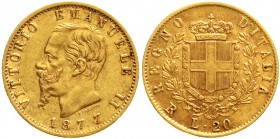 Ausländische Goldmünzen und -medaillen Italien- Königreich Vittorio Emanuelle II., 1861-1878
20 Lire 1877 R. sehr schön/vorzüglich