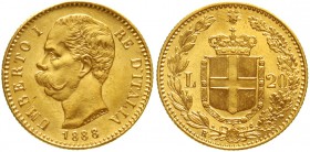 Ausländische Goldmünzen und -medaillen Italien- Königreich Vittorio Emanuelle II., 1861-1878
20 Lire 1888 R. 6,45 g. 900/1000
gutes vorzüglich