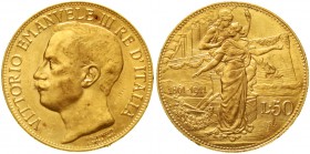 Ausländische Goldmünzen und -medaillen Italien- Königreich Vittorio Emanuele III., 1900-1945
50 Lire 1911 R. 16,13 g. 900/1000.
vorzüglich/Stempelgl...