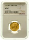 Ausländische Goldmünzen und -medaillen Italien- Königreich Vittorio Emanuele III., 1900-1945
50 Lire 1931. Jahr IX. 4,4 g. 900/1000. Im NGC-Blister m...