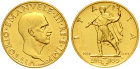 Ausländische Goldmünzen und -medaillen Italien- Königreich Vittorio Emanuele III., 1900-1945
100 Lire 1937 Jahr XVI. Liktor mit geschultertem Liktore...