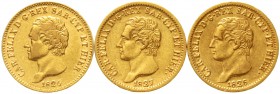 Ausländische Goldmünzen und -medaillen Italien-Sardinien Carl Felix, 1821-1831
3 X 20 Lire: 1826, 1827, 1828 alle Adlerkopf, L. alle sehr schön