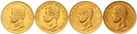 Ausländische Goldmünzen und -medaillen Italien-Sardinien Carl Albert, 1831-1849
4 verschiedene 20 Lire: 1833, 1834 (Kratzer), 1839, 1844, alle Adlerk...