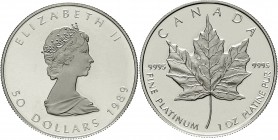 Ausländische Goldmünzen und -medaillen Kanada Britisch, seit 1763
50 Dollars PLATIN 1989. Ahornblatt, 1 Unze.
Polierte Platte