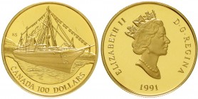 Ausländische Goldmünzen und -medaillen Kanada Britisch, seit 1763
100 Dollars 1991, S.S. Empress of India. 13,34 g. 583/1000. In Originalschatulle mi...