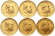 Ausländische Goldmünzen und -medaillen Niederlande Willem III., 1849-1890
6 X 10 Gulden: 1875, 1876, 1877, 1879, 1880, 1889. Je 6,72 g. 900/1000.
al...