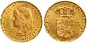 Ausländische Goldmünzen und -medaillen Niederlande Wilhelmina, 1890-1948
10 Gulden 1897. 6,72 g. 900/1000.
prägefrisch