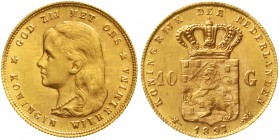 Ausländische Goldmünzen und -medaillen Niederlande Wilhelmina, 1890-1948
10 Gulden 1897. Jugendlicher Kopf mit langem Haar. 6,72 g. 900/1000.
prägef...