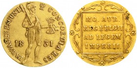 Ausländische Goldmünzen und -medaillen Polen Revolution, 1830-1831
Dukat nach niederländischem Schlag 1831, Warschau. 3,48 g.
sehr schön, kl. Flecke...