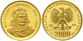 Ausländische Goldmünzen und -medaillen Polen Volksrepublik, 1949-1989
2000 Zlotych 1980. Boleslaw I. Chrobry. Auflage max 2500 Ex. 8 g. 900/1000. In ...