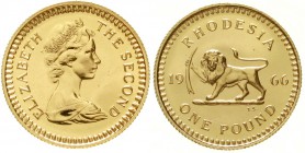 Ausländische Goldmünzen und -medaillen Rhodesien Britisch, 1952-1980
Pound 1966. Löwe. 7,99 g. 917/1000. Auflage nur 5000 Ex.
Polierte Platte