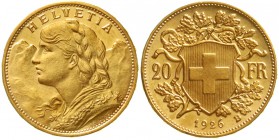 Ausländische Goldmünzen und -medaillen Schweiz Eidgenossenschaft, seit 1850
20 Franken Vreneli 1926 B, 6,45 g. 900/1000.
fast Stempelglanz, selten