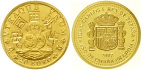 Ausländische Goldmünzen und -medaillen Spanien Juan Carlos I., seit 1975
20 Euro 2007 auf das spanische Jahr in China. 1/25 Unze. In Originalschatull...