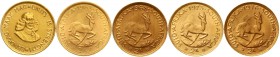 Ausländische Goldmünzen und -medaillen Südafrika Republik, seit 1962
5 X 2 Rand Riebeek: 1962, 1963, 1968, 1973, 1976. Je 7,99 g. 917/1000.
vorzügli...