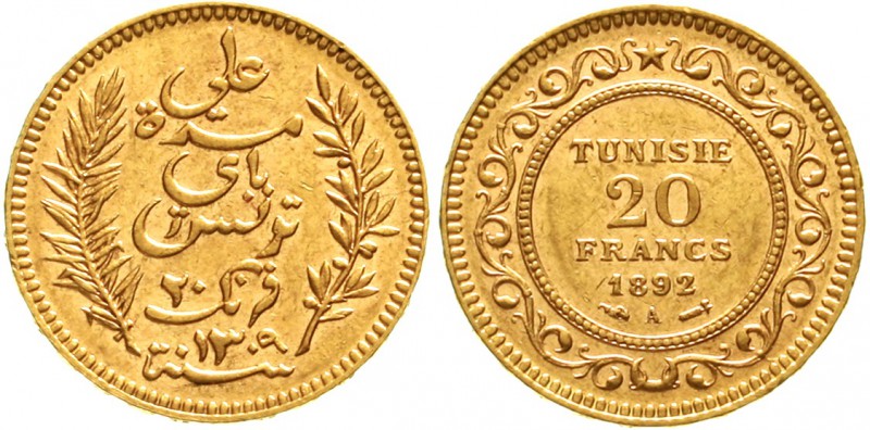Ausländische Goldmünzen und -medaillen Tunesien Ali Bei, 1882-1902
20 Francs 18...