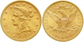 Ausländische Goldmünzen und -medaillen Vereinigte Staaten von Amerika Unabhängigkeit, seit 1776
10 Dollars 1893. Coroned Head. 16,7 g. 900/1000.
vor...