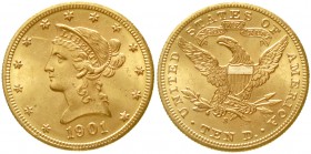 Ausländische Goldmünzen und -medaillen Vereinigte Staaten von Amerika Unabhängigkeit, seit 1776
10 Dollars 1901 S. Coroned Head. 16,7 g. 900/1000.
f...