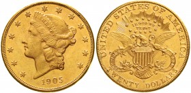 Ausländische Goldmünzen und -medaillen Vereinigte Staaten von Amerika Unabhängigkeit, seit 1776
20 Dollars 1905, San Francisco. Coroned Head. 33,44 g...