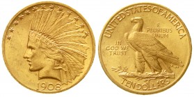Ausländische Goldmünzen und -medaillen Vereinigte Staaten von Amerika Unabhängigkeit, seit 1776
10 Dollars 1908, Philadelphia. Indianer. 16,72 g. 900...