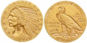 Ausländische Goldmünzen und -medaillen Vereinigte Staaten von Amerika Unabhängigkeit, seit 1776
5 Dollars 1909 D, Denver. Indianer. 8,36 g. 900/1000....