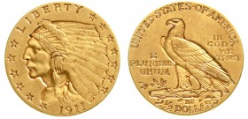Ausländische Goldmünzen und -medaillen Vereinigte Staaten von Amerika Unabhängigkeit, seit 1776
2 1/2 Dollars 1911, Philadelphia. Indianer. 4,18 g. 9...