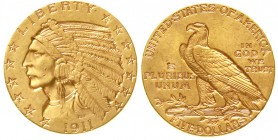 Ausländische Goldmünzen und -medaillen Vereinigte Staaten von Amerika Unabhängigkeit, seit 1776
5 Dollars 1911, Philadelphia. Indianer. 8,36 g. 900/1...