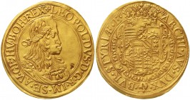 Gold der Habsburger Erblande und Österreichs Haus Habsburg Leopold I., 1657-1711
5 Dukaten 1670 IG-W, Graz. Mzm. Johann Georg Weiß. Mit eingepunzter ...