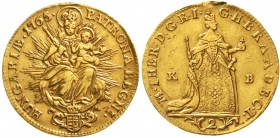 Gold der Habsburger Erblande und Österreichs Haus Habsburg Maria Theresia, 1740-1780
Doppeldukat 1765 KB. Kremnitz. Stehende Herrscherin/Madonna. 6,8...