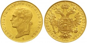 Gold der Habsburger Erblande und Österreichs Haus Habsburg Franz Joseph I., 1848-1916
Dukat 1848/1898 A, Wien. 3,49 g. 986/1000. Auf das 50jährige Re...
