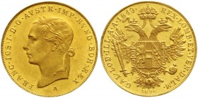 Gold der Habsburger Erblande und Österreichs Haus Habsburg Franz Joseph I., 1848-1916
Dukat 1849/1898 A, Wien. 3,49 g. 986/1000. Auf das 50jährige Re...