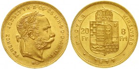 Gold der Habsburger Erblande und Österreichs Haus Habsburg Franz Joseph I., 1848-1916
8 Forint/20 Francs 1877 K.B für Ungarn. 6,45 g. 900/1000
vorzü...