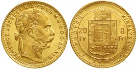 Gold der Habsburger Erblande und Österreichs Haus Habsburg Franz Joseph I., 1848-1916
8 Forint/20 Francs 1883 K.B. für Ungarn. 6,45 g. 900/1000
vorz...