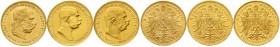 Gold der Habsburger Erblande und Österreichs Haus Habsburg Franz Joseph I., 1848-1916
3 verschiedene 10 Kronen: 1896, 1909, 1911. Je 3,39 g. 900/1000...