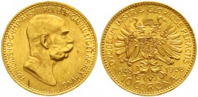 Gold der Habsburger Erblande und Österreichs Haus Habsburg Franz Joseph I., 1848-1916
10 Kronen 1908. Regierungsjubiläum. 3,39 g. 900/100
vorzüglich...
