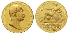 Gold der Habsburger Erblande und Österreichs Haus Habsburg Franz Joseph I., 1848-1916
100 Kronen 1908. 60 jähriges Reg.-Jub. 33,9 g. 900/1000.
vorzü...