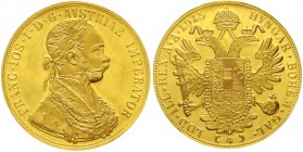 Gold der Habsburger Erblande und Österreichs Haus Habsburg Franz Joseph I., 1848-1916
4 Dukaten 1915. Offizielle Neuprägung. 14,00 g. 986/1000.
Poli...