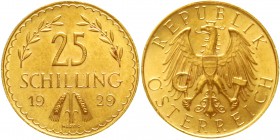 Gold der Habsburger Erblande und Österreichs Österreich 1. Republik, 1918-1938
25 Schilling 1929. 5,87 g. 900/1000.
gutes vorzüglich