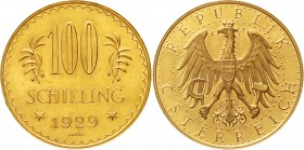Gold der Habsburger Erblande und Österreichs Österreich 1. Republik, 1918-1938
100 Schilling 1929. 23,52 g. 900/1000.
vorzüglich/Stempelglanz