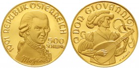 Gold der Habsburger Erblande und Österreichs Österreich 2. Republik, seit 1945
500 Schilling Mozart "Don Giovanni" 1991. 8 g. Feingold. In Originalsc...