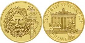 Gold der Habsburger Erblande und Österreichs Österreich 2. Republik, seit 1945
1000 Schilling 1995. Oly. Spiele 1996, Zeus. Mit Zertifikat. 16,97 g. ...