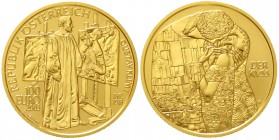 Gold der Habsburger Erblande und Österreichs Österreich 2. Republik, seit 1945
100 Euro Malerein, Gustav Klimt "Der Kuss" 2003. 16 g. Feingold. In Or...