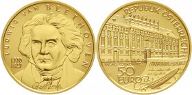 Gold der Habsburger Erblande und Österreichs Österreich 2. Republik, seit 1945
50 Euro 2005. Ludwig van Beethoven. 10,14 g. 986/1000.
Stempelglanz
...